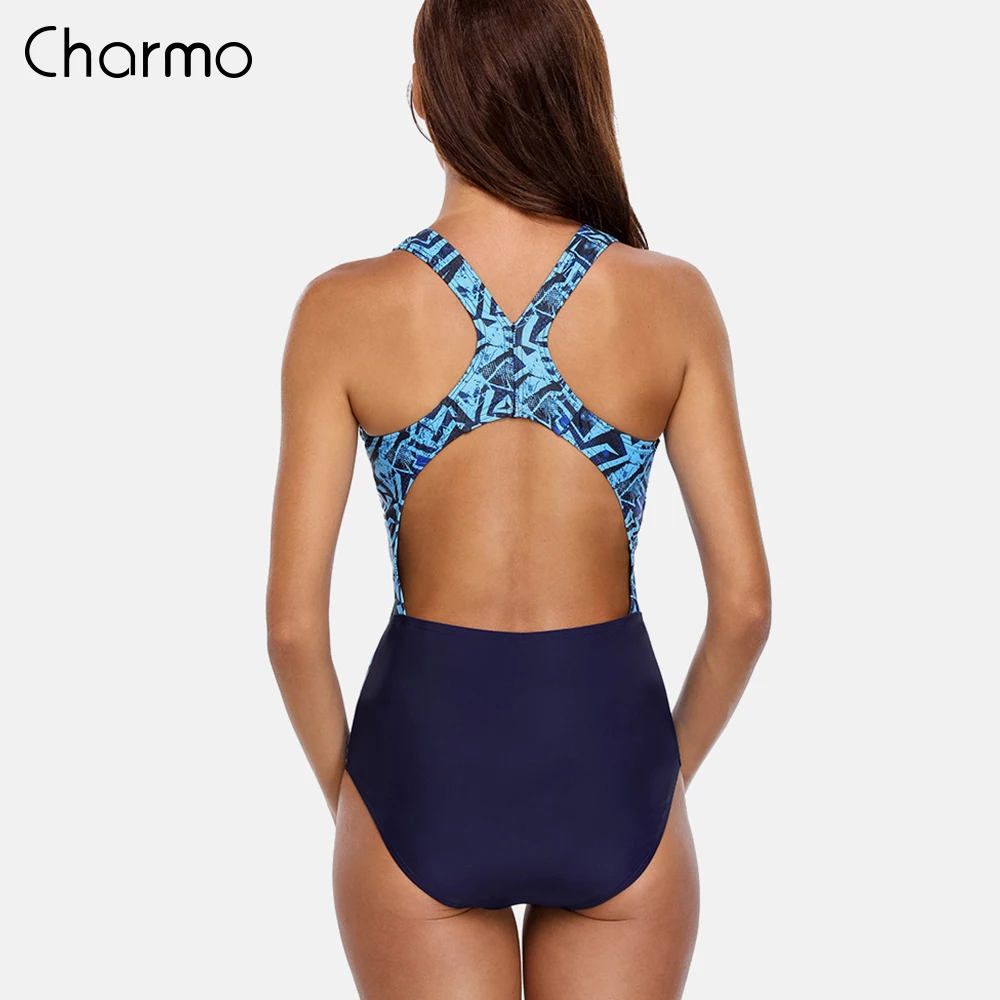 Charmo One Piece kobiety sportowy strój kąpielowy sportowy strój kąpielowy bikini wypełnione Backless Beach Wear kostiumy kąpielowe Monokini solidny