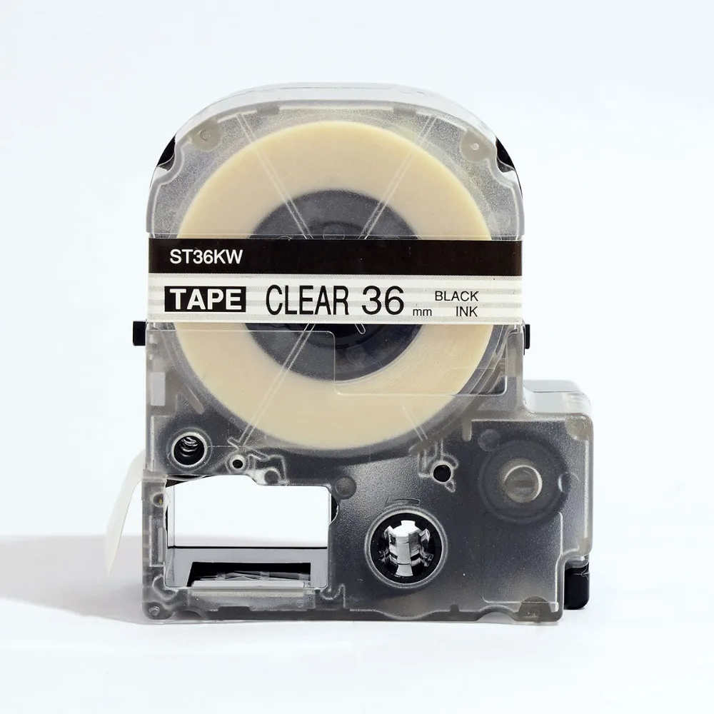 5PK 36mm KINGJIM Label Tape Cartridge ST36KW/ LC-7TBW BLACK ON CLEAR for TepraPro and Labelworks printer