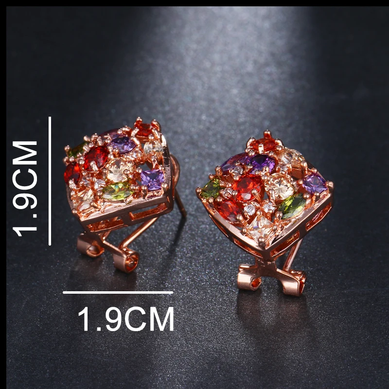 EMMAYA Classic Design Rose Gold Color Big Square CZ Cubic Zirconia Wedding Stud Earrings for Women