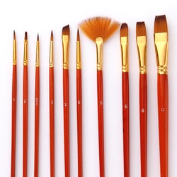 10Pcs Paint Brushes Set Nylon Hair Painting Brush Short Rod Oil Acrylic Brush Watercolor Pen Professional Art Supplies