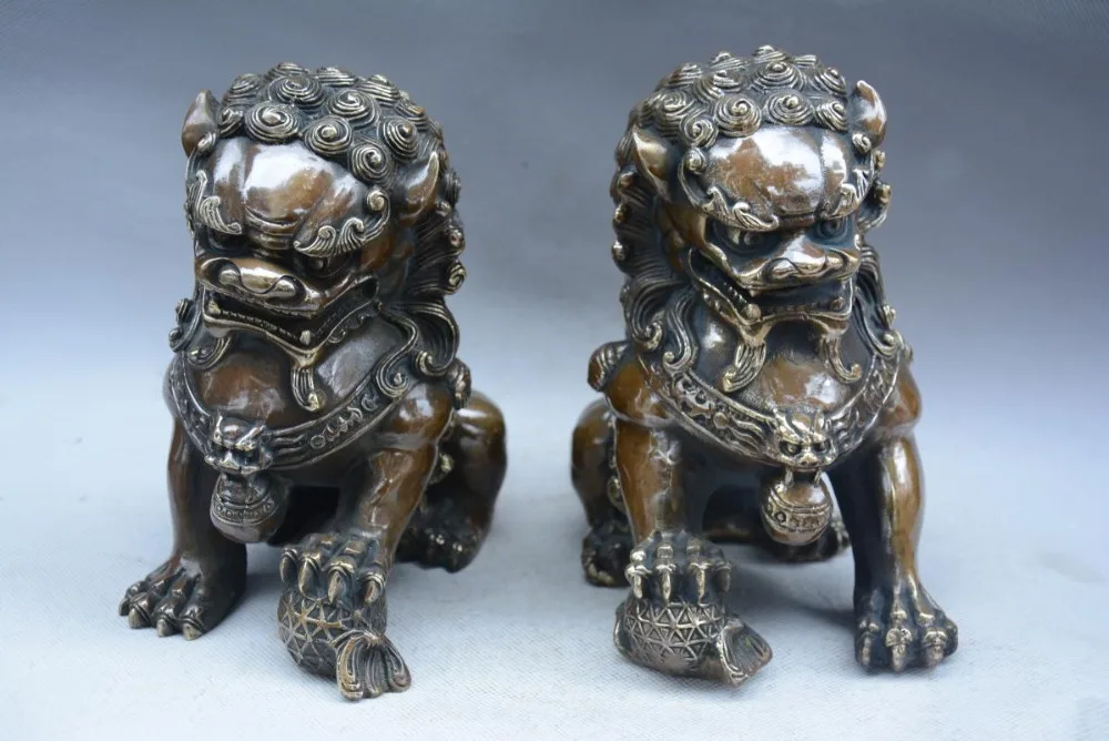 Rare Old QingDyansty(QianLong) copper Lion statue /sculpture,A pair,Mighty,best collection&adornment,free shipping