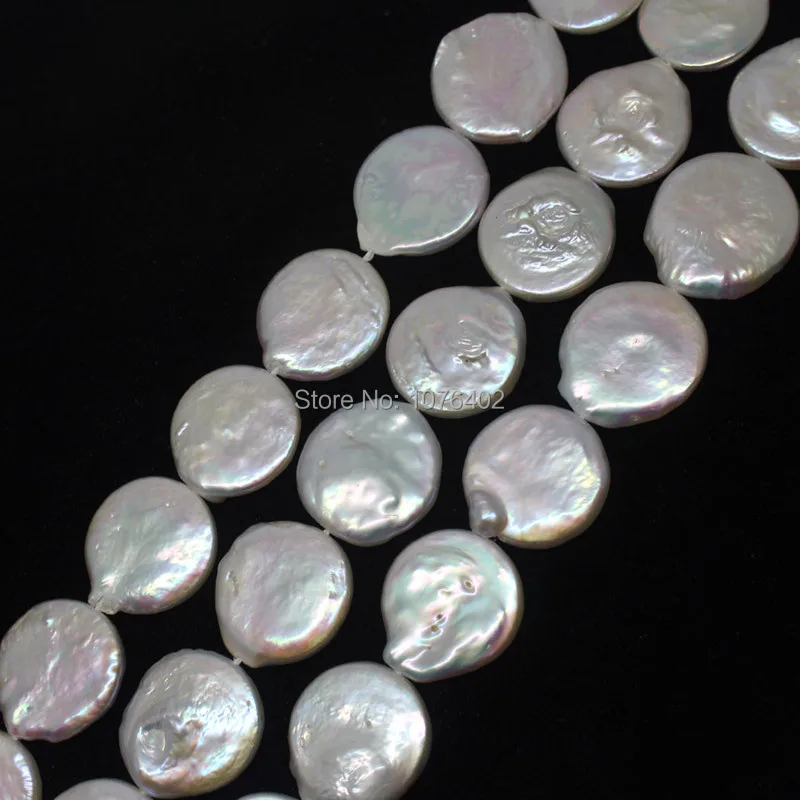 

Free Shipping!Wholesales 22pcs,16~18mm Natural Button Pearl Round Loose Beads 15''