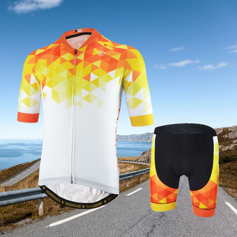 

2019 Top Quality Men Cycling Jersey Set 12D Gel Pad Short-Sleeve Summer Cycling Clothing Mtb Road Ropa Ciclismo Maillot Yellow