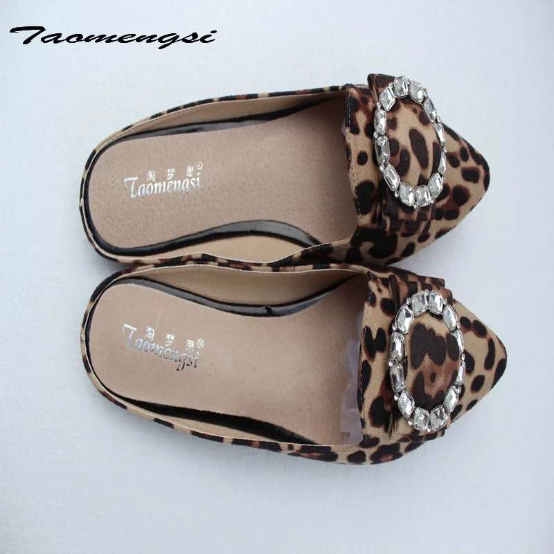 Taomengsi Women's Shoes 2023 Diamond Leopard Sandals Baotou Lazy Slippers Pointed Wrapping Flat Shoes