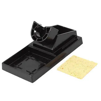 

Rectangle Aluminium Base Soldering Iron Stand Holder Black w Square Sponge