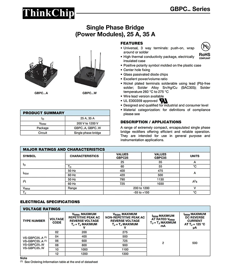 (2PCS) GBPC3510 35A Jembatan Penyearah Fase Tunggal Diode GBPC3510A GBPC3510W GBPC 3510