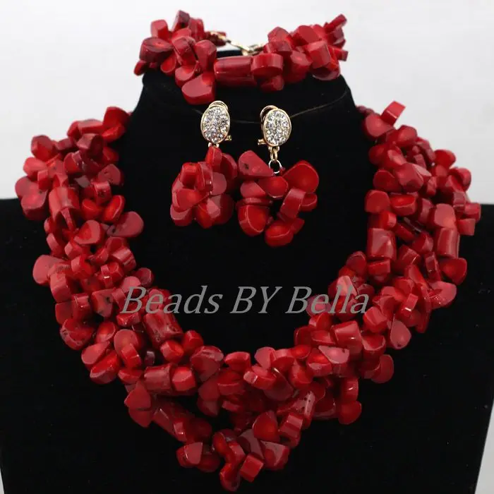 Traditional Nigerian Wedding Beads Choker Necklace Jewellery Red African Coral Beads Bridal Jewelry Sets Free Shipping ABK183