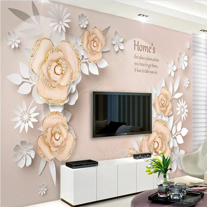 

beibehang Custom Photo Wallpaper Mural Wall Stick Flower Pink Pearls Jewelery Background Wall papel de parede Wall paper