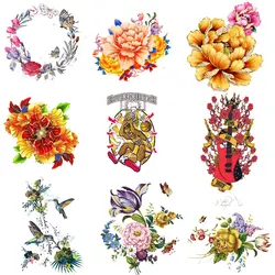 Top Iron on Patches Flowers Heat Transfer Stickers for Kids DIY Stripes Appliques Badges Clothes T-shirt Clothing Application E