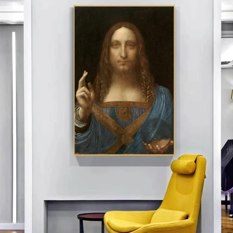 Famous Painting World Savior by Da Vinci Oil Painting On Canvas Posters Prints Wall Art Pictures for Living Room Decor Unframed