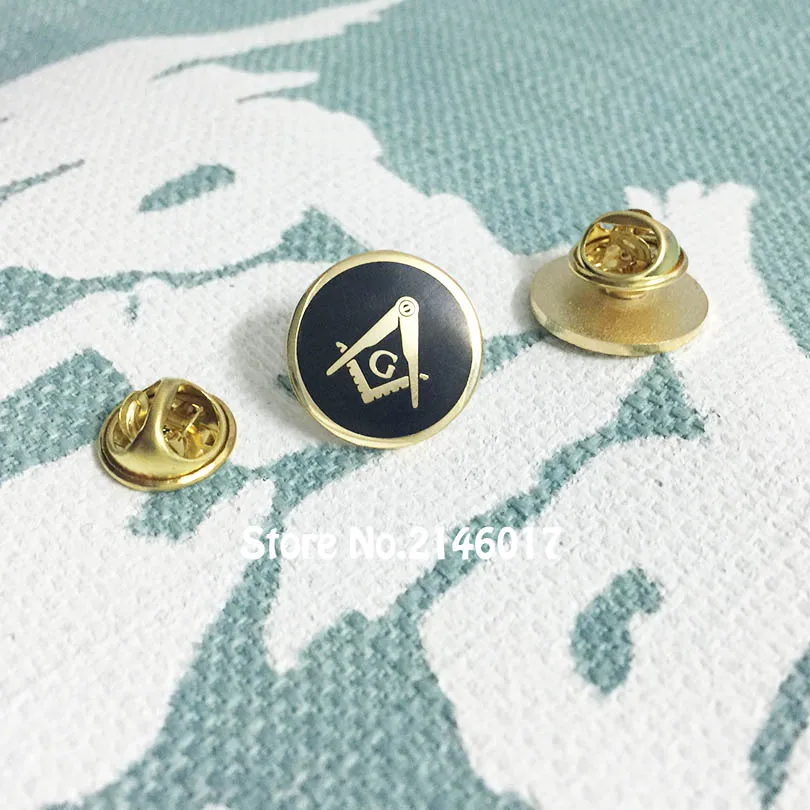 50pcs Customized Pins Badge Freemasonry Enamel Round Shape Masons Brooch Metal Craft Masonic Square and Compass with G Lapel Pin