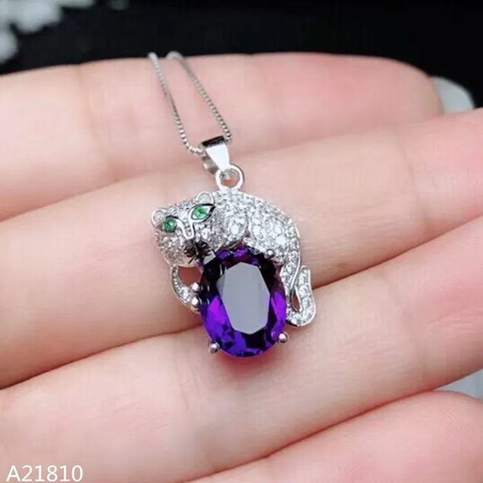 

KJJEAXCMY boutique jewels 925 pure silver inlaid natural purple crystal fire color female Pendant + Necklace kitten support dete