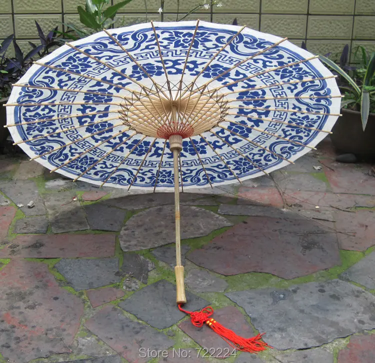 Free shipping Dia 84cm chinese traditional handmade blue-and-white style oiled paper umbrella rain parasol decorative umbrella