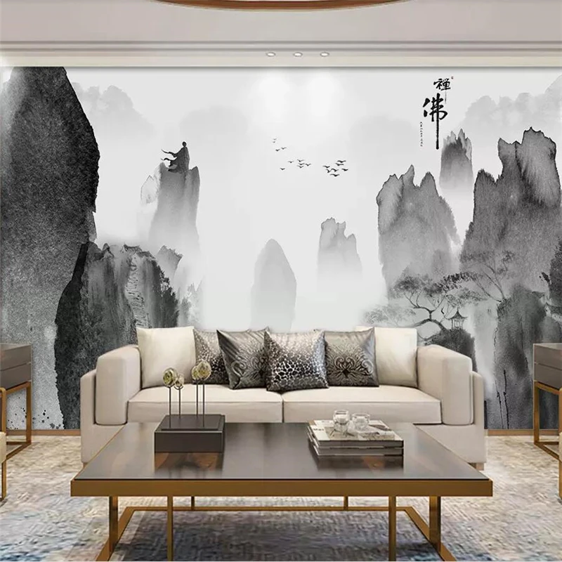 

wellyu Custom wallpaper 3d new Chinese artistic conception abstract ink landscape Buddha living room TV background wall papers
