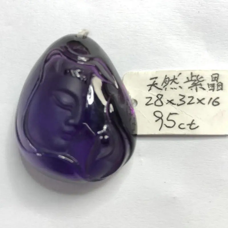 MELE Natural amethyst carving Pendant Guanyin Bodhisattva Buddha Peace and auspiciousness