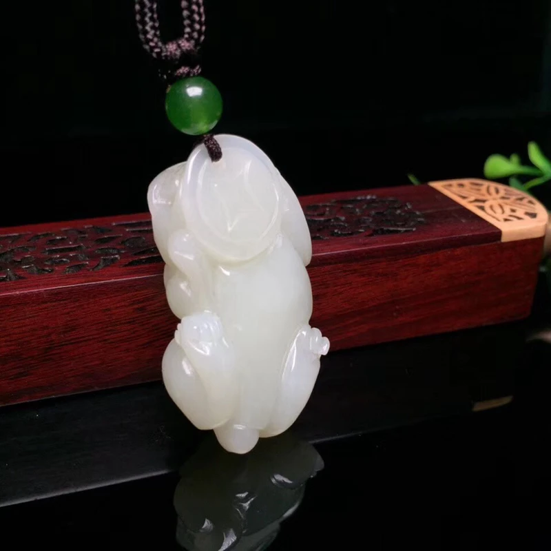 Natural Hotan White Jade Hand-Carving Mythical Animals PIXIU Pendant Necklace  Chinese Brave  Amulet Ornament Exorcise evil