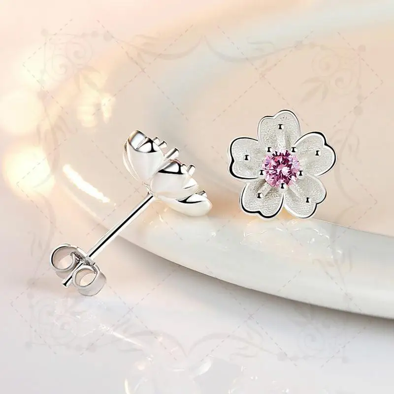 Fashion Jewelry Silver Color  Cheery Flower Earrings For Women Ladies Earrings Girls Party Gifts Brincos