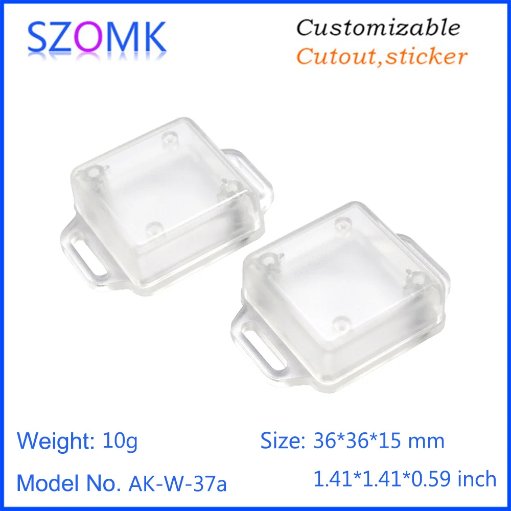 2 Pcs 36*36*15mm szomk translucent wall mounting plastic box for electronic pcb enclosure hot sales small instrument plastic box