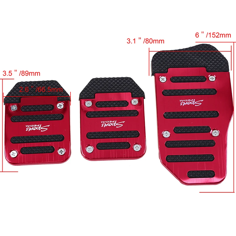 3 Pcs Aluminum Universal Red Non-Slip Car Brake Pedal Cover Set Kit Car Accelector Footrest Pedals Accessories