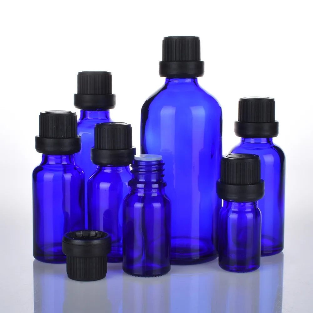 12 pcs 5 ML 10 ML 15 ML 20 ML 30 ML 50 ML 100 ML Cobalt Blue บอสตันขวดน้ำมันหอมระเหยแก้ว Orifice Reducer Tamper Evident หมวก