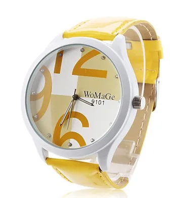 WoMaGe Watches Fashion Women Watches Student Watch Big Number Dial Quartz Watch Leather Watch Yellow montres femme horloge dames