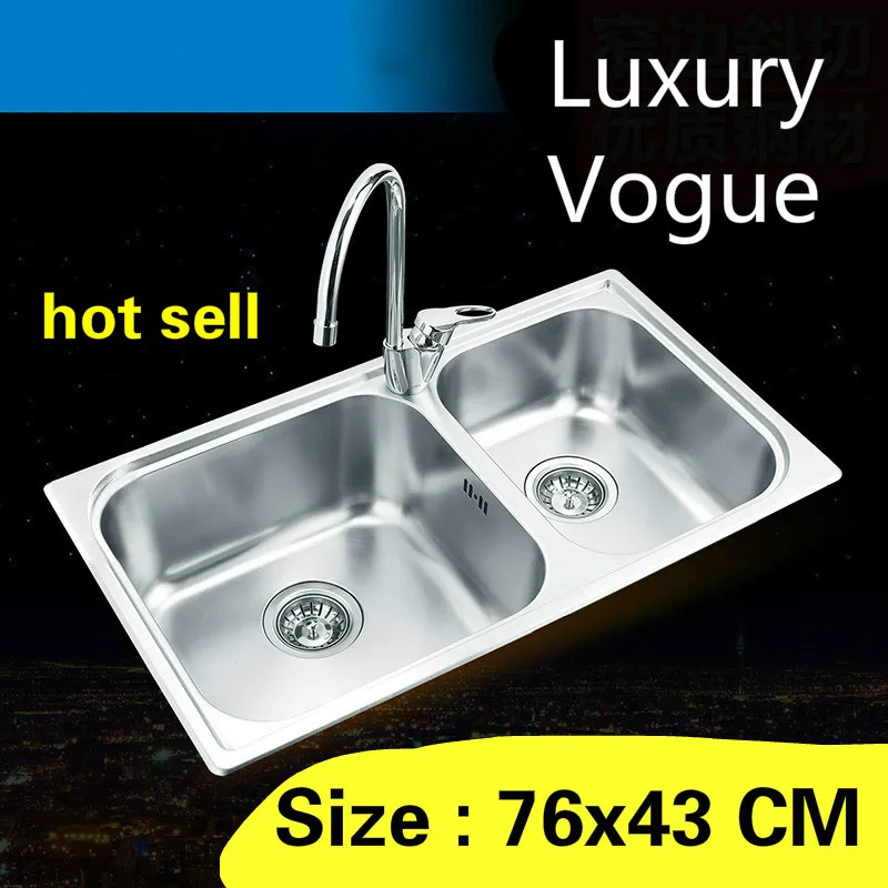 

Free shipping Standard luxurious kitchen double groove sink food grade 304 stainless steel whole drawing hot sell 76x43 CM