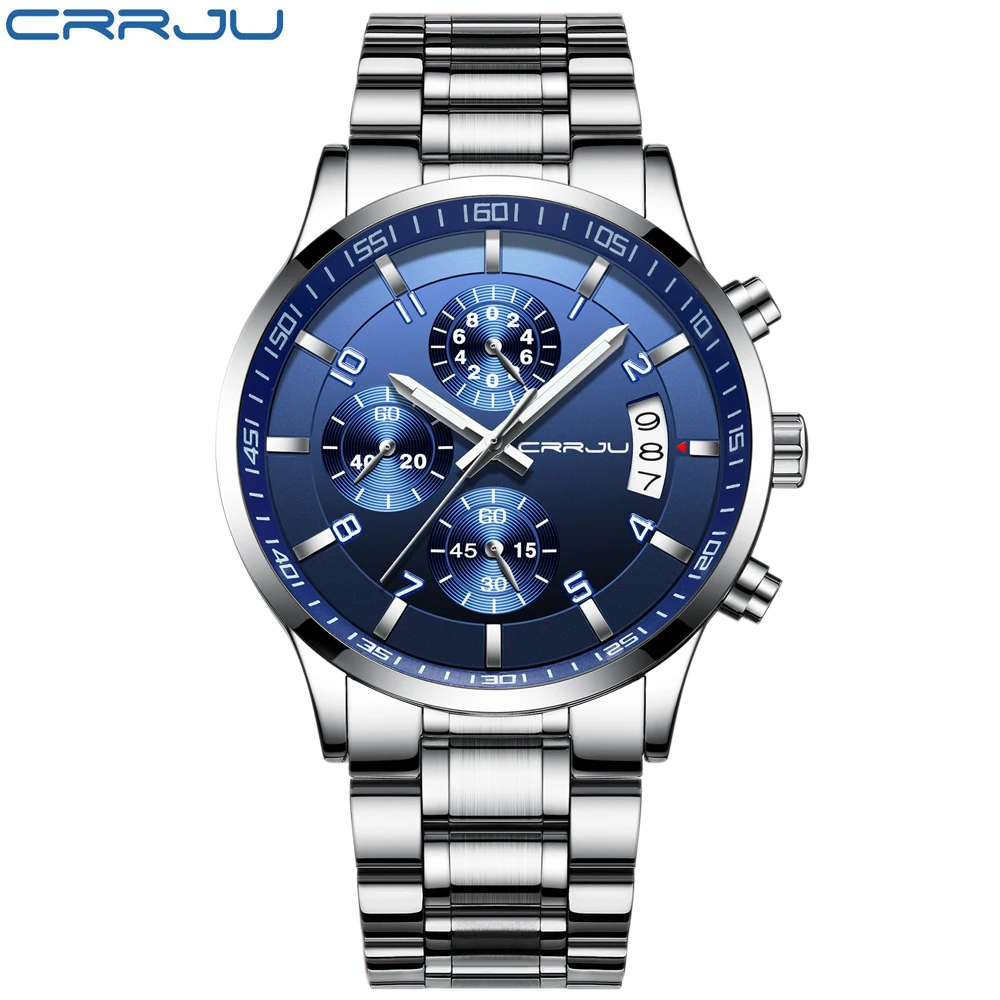 CRRJU Watch Luxury Business Men Sport orologi da polso al quarzo giappone movimento Business orologio in acciaio inossidabile per uomo erkek kol