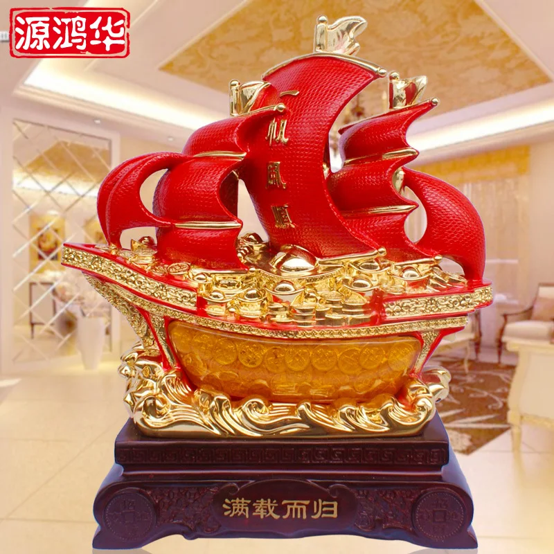 

Rewarding sailing gold plating red resin crafts ornaments creative gifts desk furniture living room furnishings