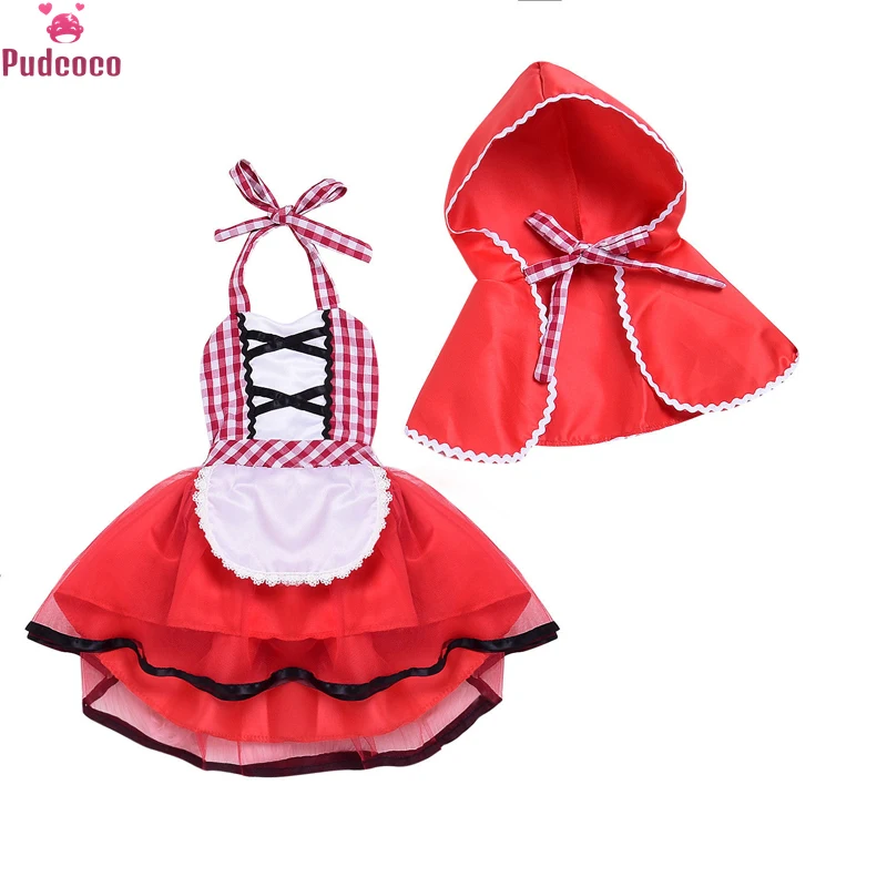 Pudcoco Cute Cosplay Little Red Riding Hood Set Newborn Baby Girl Tulle Tutu Lace Fancy Dress+Cape Cloak 0-24M