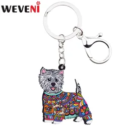 WEVENI Acrylic Anime Jewelry West Highland White Terrier Keyring For Women Girl Bag Car Key Handbag Wallet Charms Keychains GIFT