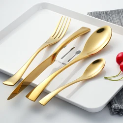 24piece Golden Cutlery Set High-Grade 18/8 Stainless Steel Steak Knife Fork Tablespoon Food Tableware 1set service 6person