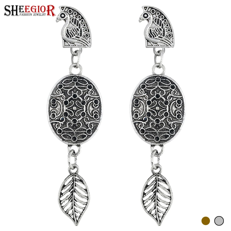 SHEEGIOR Vintage Ethnic Ear Studs Long Earrings for Women Fashion Jewelry Egypt Statue Ellipse Hollow Leaves Earring Accessories