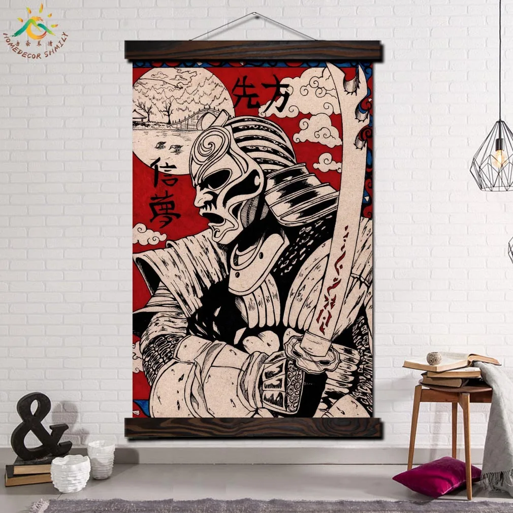 

Japan Warrior Anime Modern Wall Art Print Picture And Poster Frame Hanging Scroll Canvas Painting Home Decor Canvas Painting