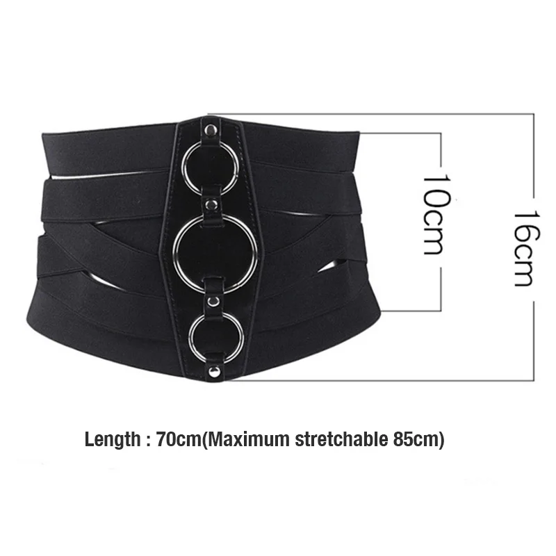 Ceinture Corset élastique pour femmes en cuir PU grande taille large sangle Punk en métal argenté tendance