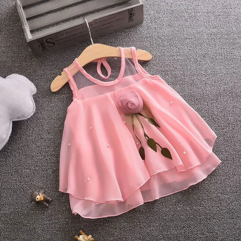 Summer newborn baby girls clothes pearl print chiffon dress for baby girls clothing 1st birthday dresses Pullover overalls dress