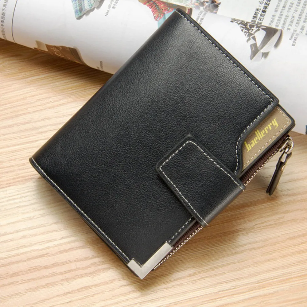 Baellerry Business Men Wallets PU Leather Short Zipper Card Photo Holder Style Casual Male Wallets Luxury Men Purses