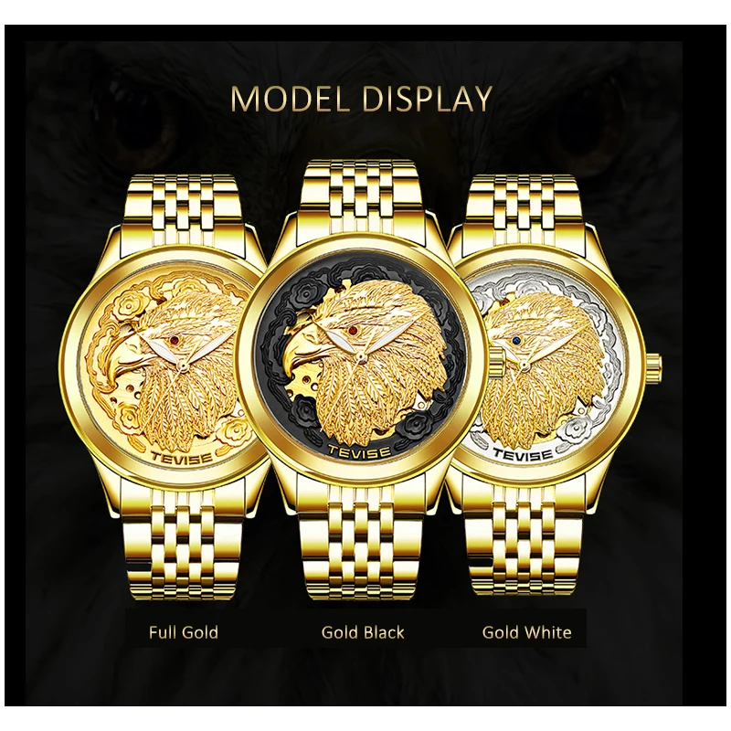 Carve Eagle-Reloj de pulsera para hombre, accesorio masculino de pulsera de acero inoxidable con mecanismo automático de movimiento, complemento