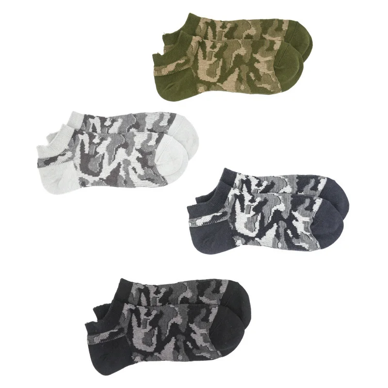 5 Pairs Men\'s Ankle Socks Spring Autumn Double Needle Smooth Seamless Good For Foot Combed Cotton Socks Camouflage Vintage Meias