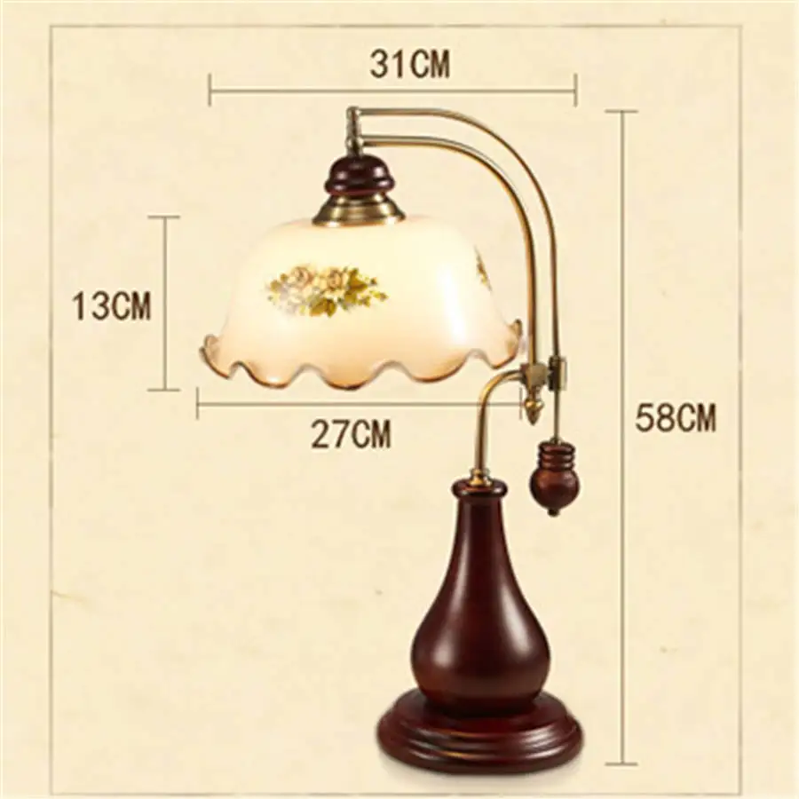 19th Century Country Retro Table Lamp Living Room Study Wooden Base Glass Bedroom Bedside Restaurant