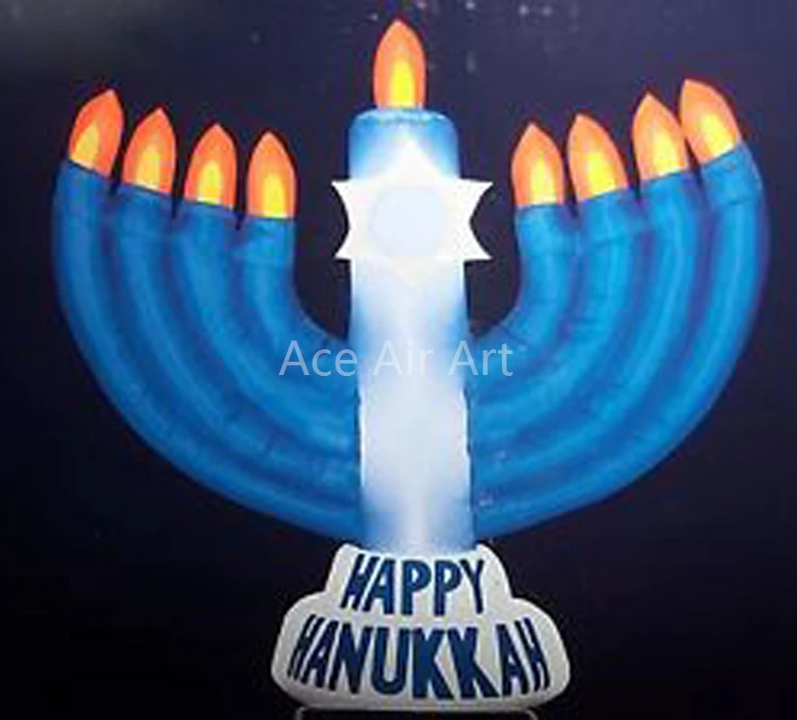 3m H Easy Set Up and Portable Beautiful Blue Inflatable Hanukkah Menorah for Event Decoration and Logo Can Be Added