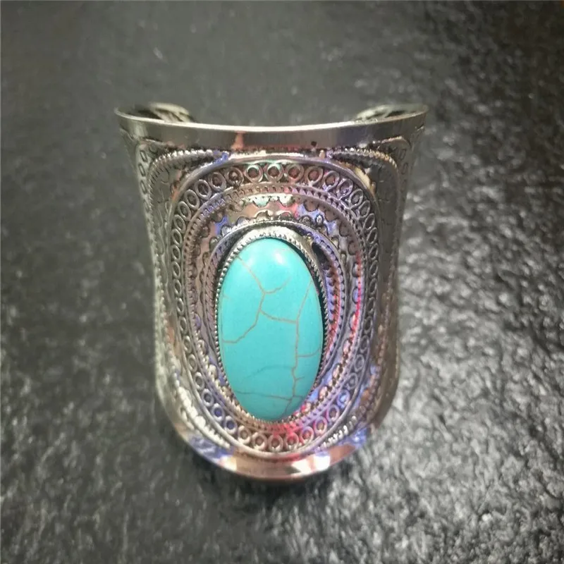 1Pcs Bohemia Wide Cuff Bracelets & Bangles For Women Ancient Pulsera Water Drop Crystal Stone Bangles Turkish Jewelry