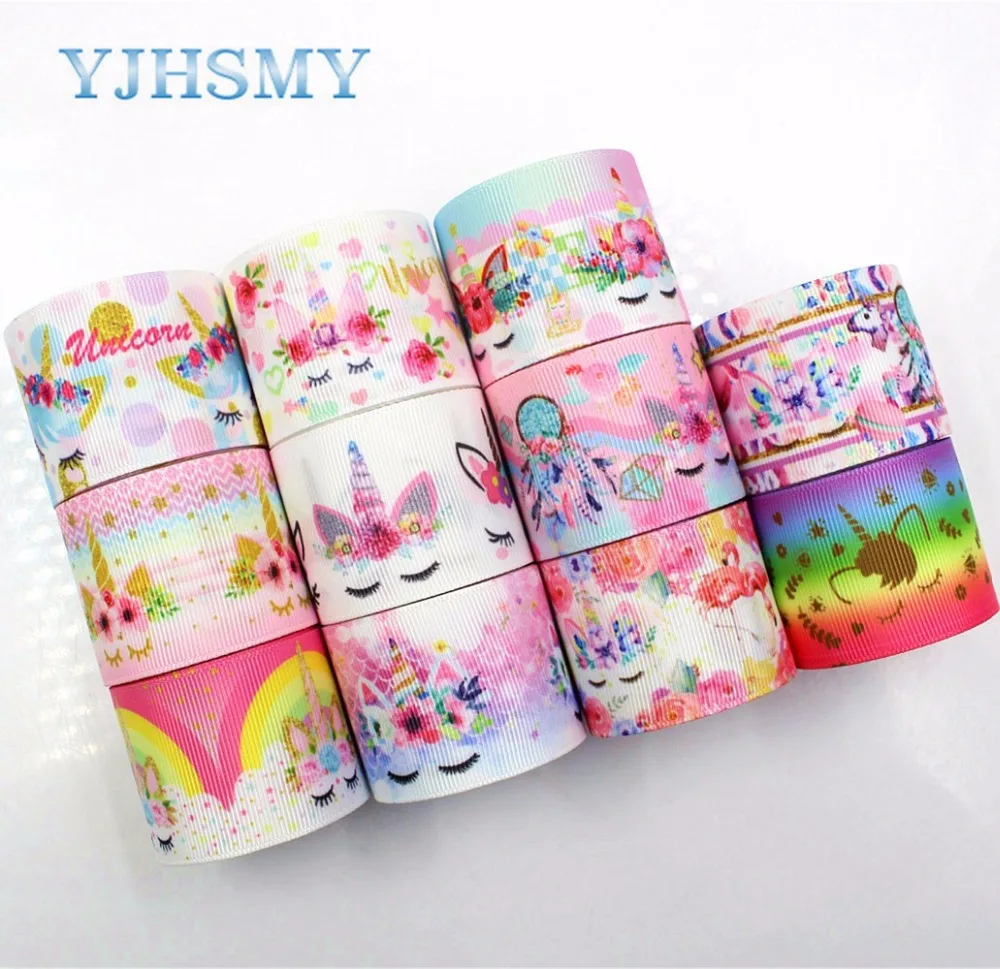 YJHSMY 181192 38 mm 10 yards Cartoon Ribbons Thermal transfer Printed grosgrain Wedding Accessories DIY handmade material