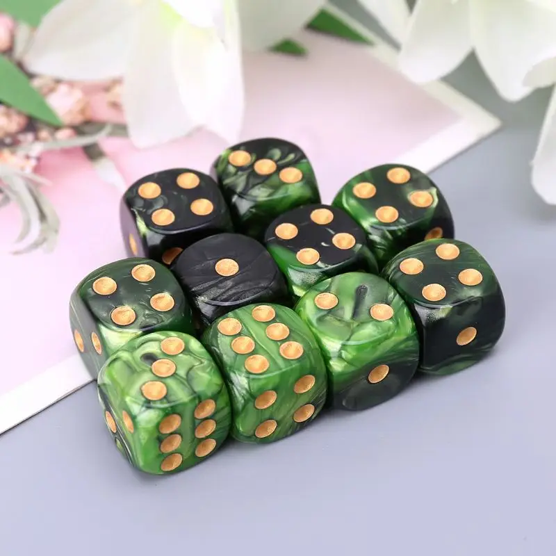 10 Pcs 16mm Resin Dice D6 Black Green Dice Round Edges Dice KTV Bar Nightclub Entertainment Tools Adult Toys