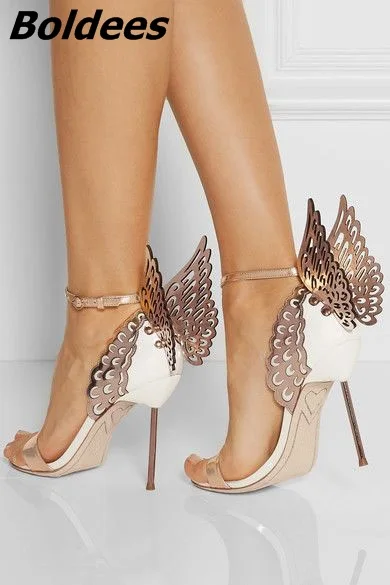 New Design Glittering Paillette Butterfly Stiletto Heels Dress Sandals Trendy Women Line Buckle Style Dress Shoes Unique Sandals