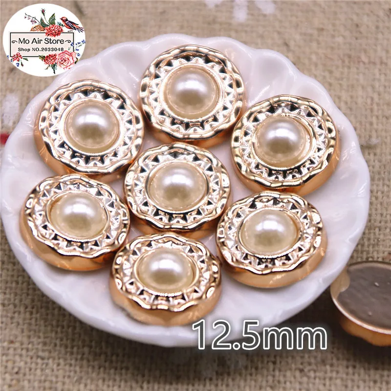 12/18mm Golden Round Pearl Plastic Flatback Button Decoration Craft Scrapbook Charm accessori