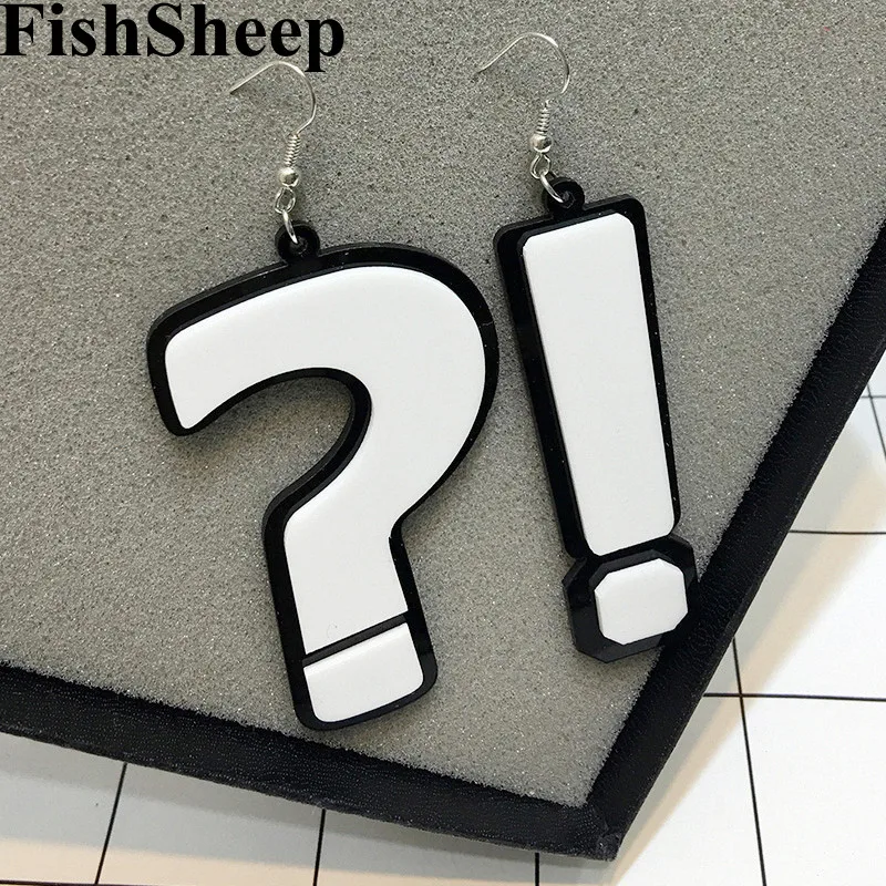 FishSheep Fashion Acrylic Question & Exclamation Mark Big Earrings for Women Lady\'s Night Club Dangle Earrings Jewelry Gifts