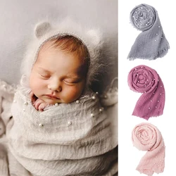 90x170cm Baby Wrap Newborn Photography Posing Swaddle With Pearls Soft Infant Cotton Linen Cloth Blanket Studio Photo Props