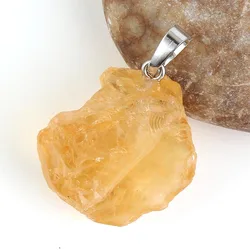 KFT Natural Healing Crystal Quartz Irregular Shape Yellow Citrine Reiki Stone Pendant Fashion Jewelry For Women Men