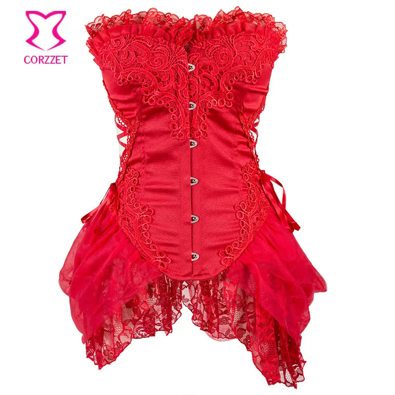 

Floral Lace Appliques Red Victorian Corset Tops Corsetto Burlesque Clothing Sexy Gothic Corsets And Bustiers Corpetes Corseletes