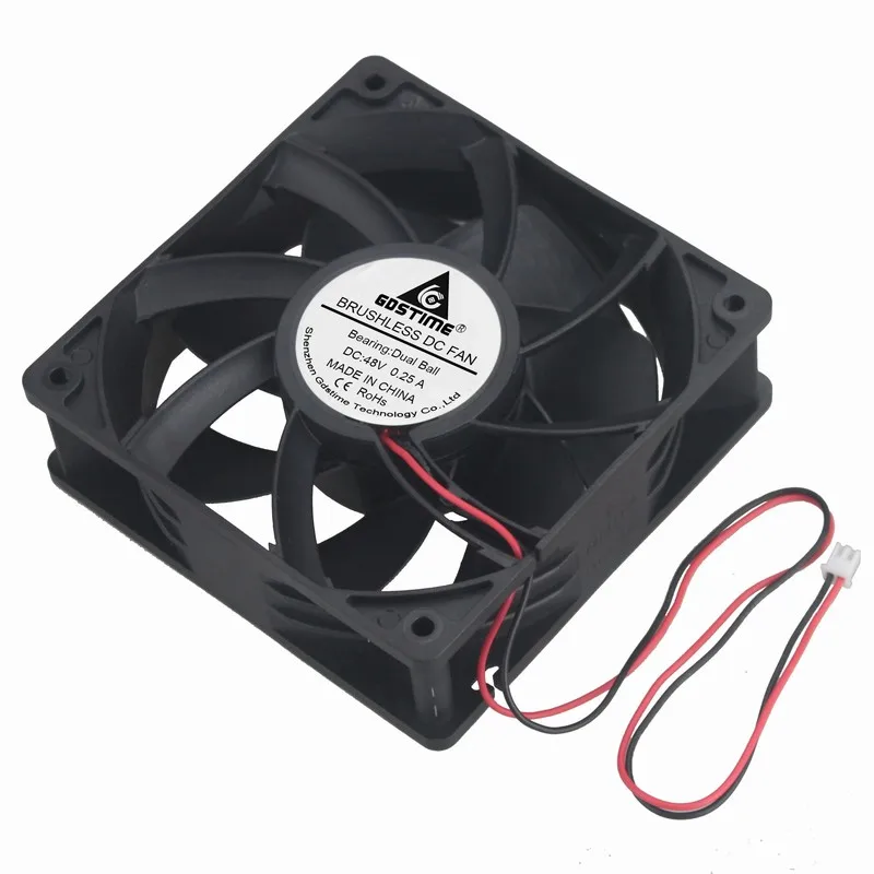 

Gdstime 2 Pcs 120x120x38mm 2Pin DC 48V Ball Bearing Big Airflow Exhaust Cooling Fan 120mm x 38mm 2-Wire 12038B 12cm